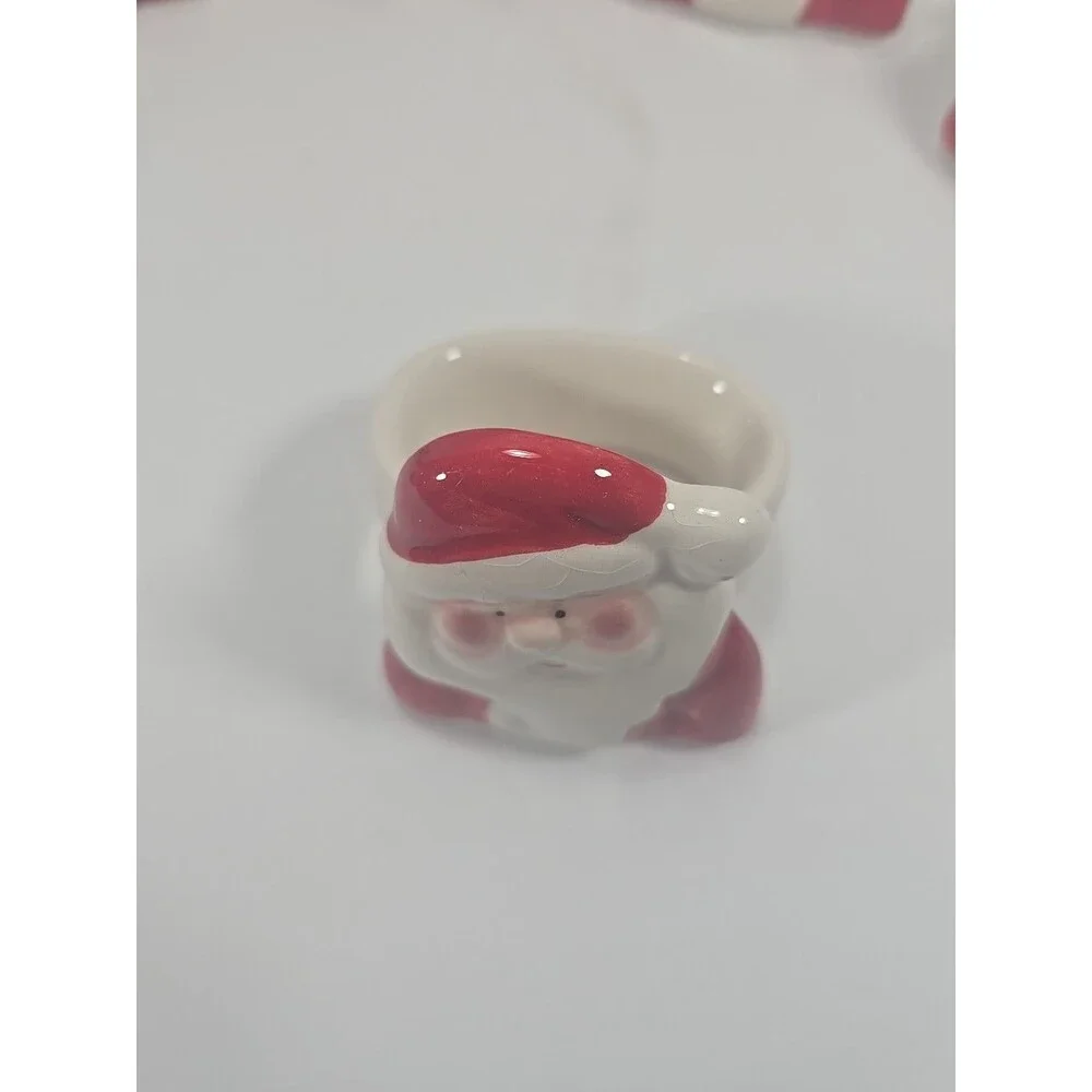 8 Vintage Santa Claus Ceramic 80's Christmas Table Napkin Rings/Holders